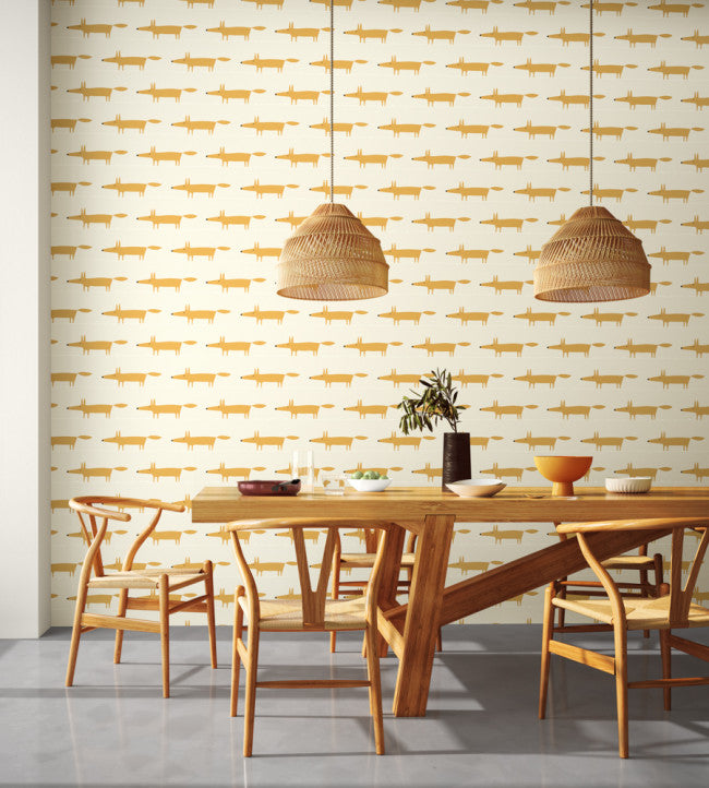 Midi Fox Room Wallpaper - Raffia / Chai
