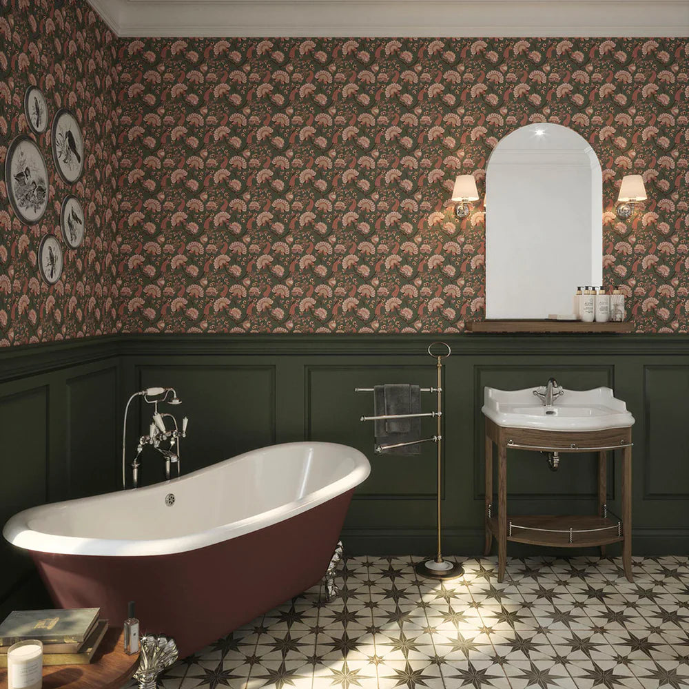 Ophelia Wallpaper - Moss & Blush Pink - Lucie Annabel