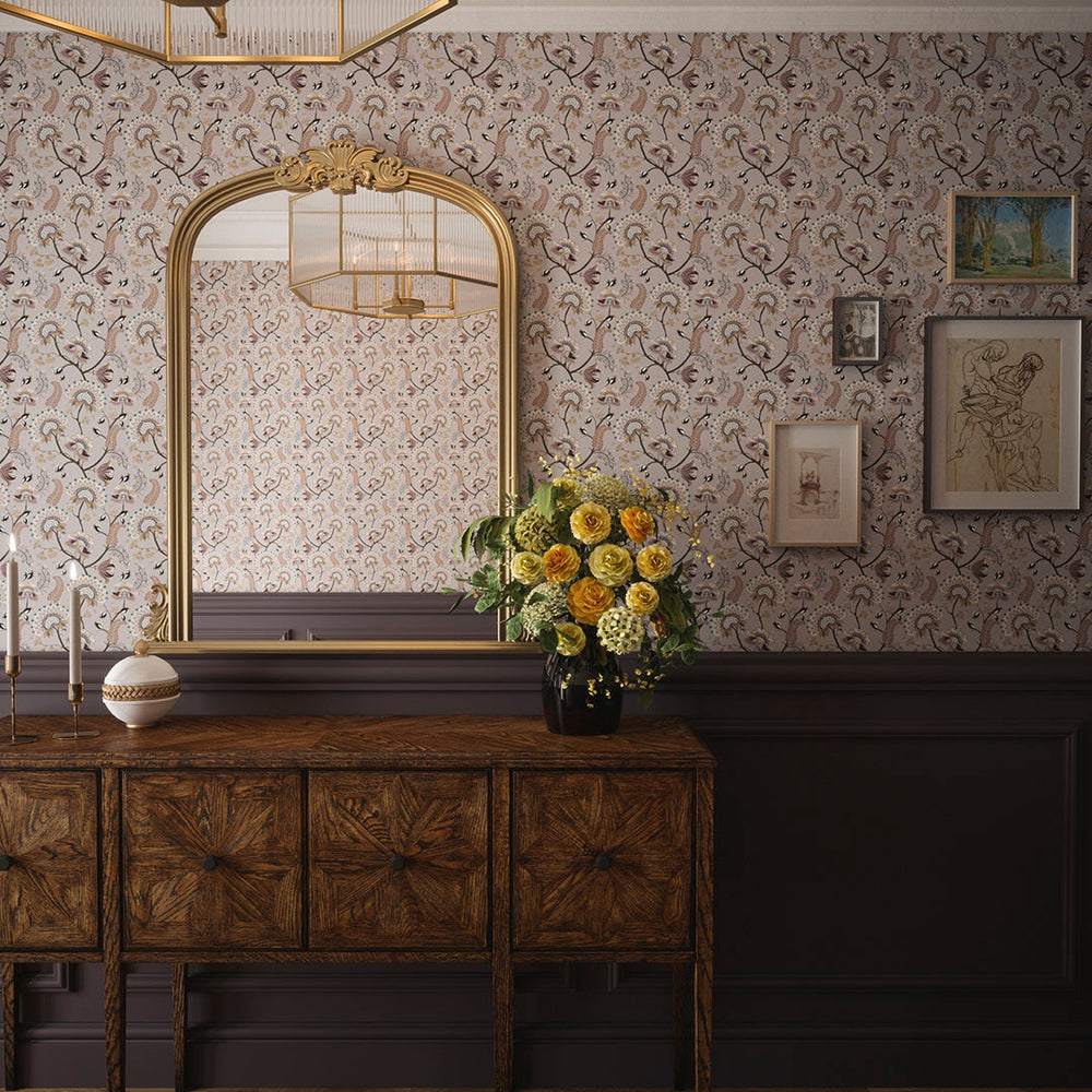 Ophelia Wallpaper - Shades of Mauve & Gold - Lucie Annabel