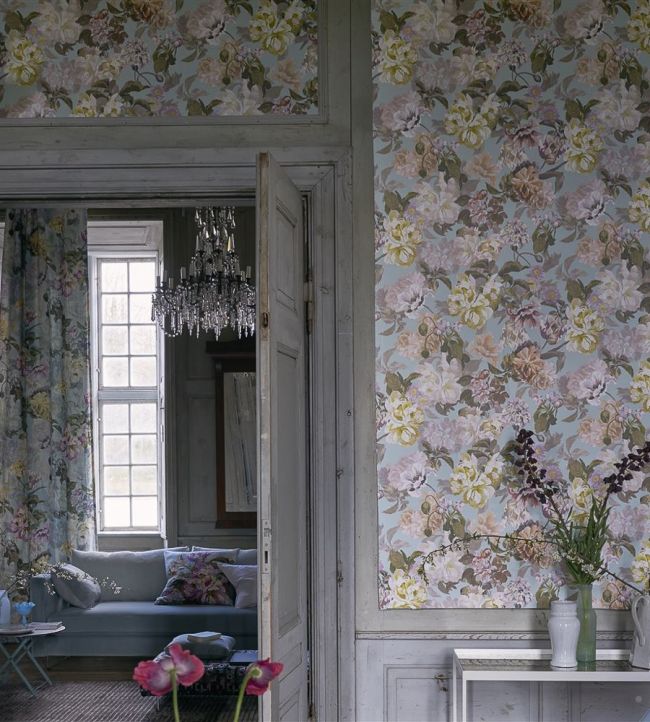 Delft Flower Room Wallpaper - Teal