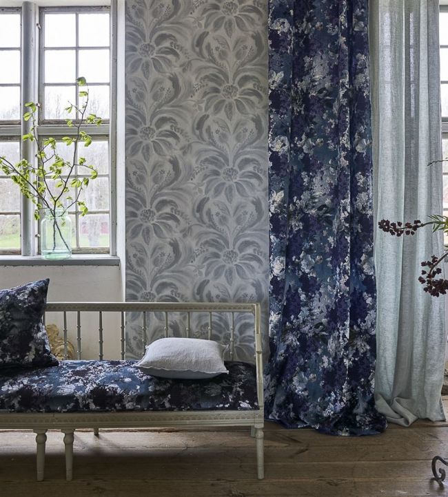Angelique Damask Room Wallpaper - Blue