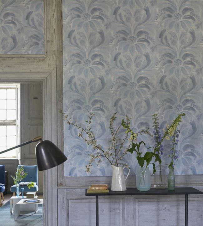 Angelique Damask Room Wallpaper - Blue