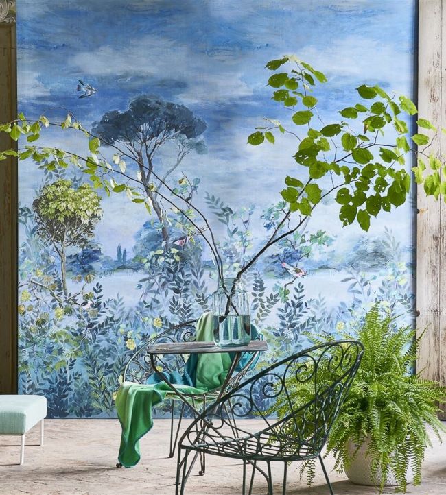 Giardino Segreto Scene 1 Room Wallpaper - Blue