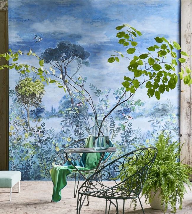 Giardino Segreto Scene 2 Room Wallpaper - Blue