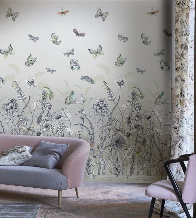 Papillons Room Wallpaper - Gray