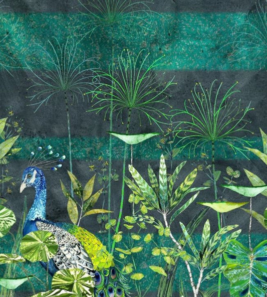 Arjuna Leaf With Peacock Wallpaper - Green