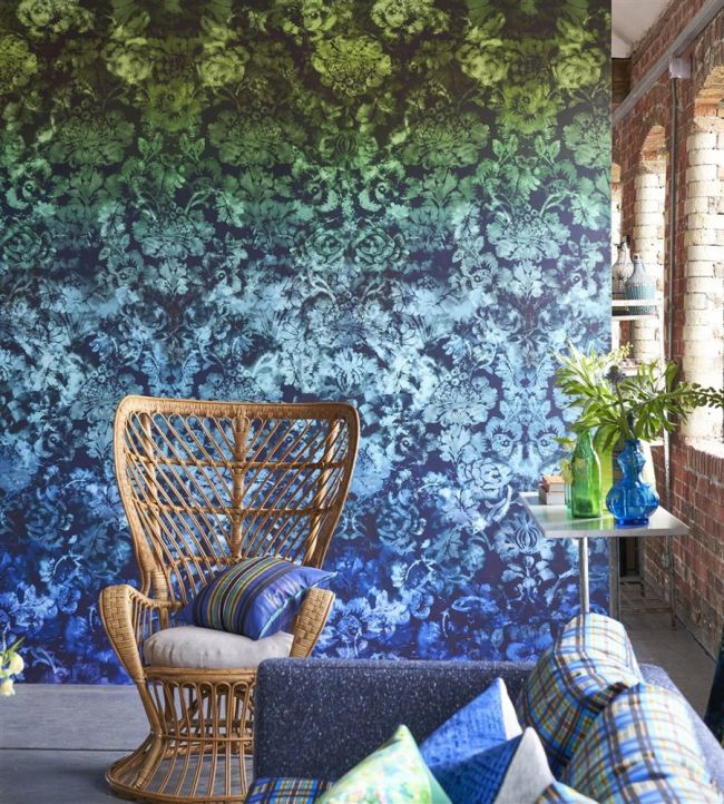 Tarbana Damask Room Wallpaper - Blue