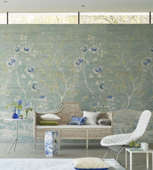 Manohari Grasscloth Room Wallpaper - Blue