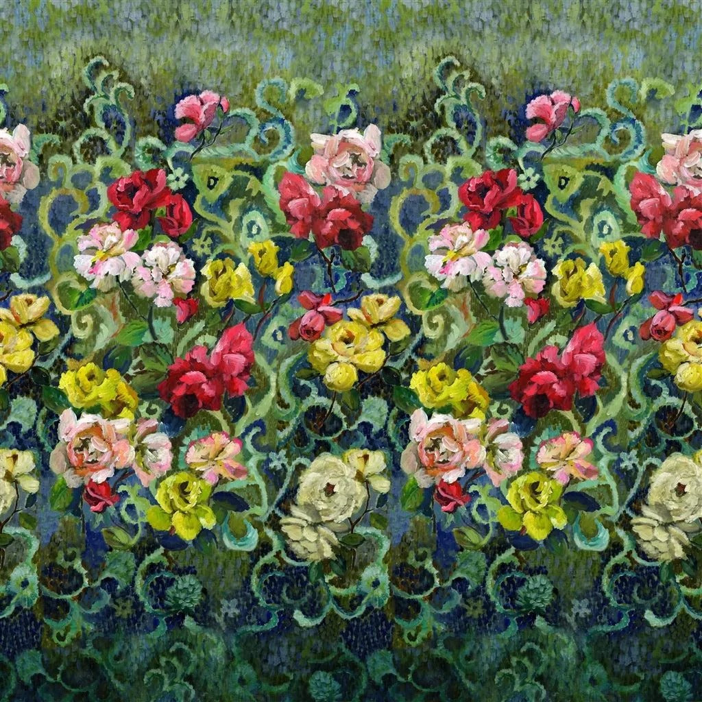 Tapestry Flower Vintage Green Wallpaper
