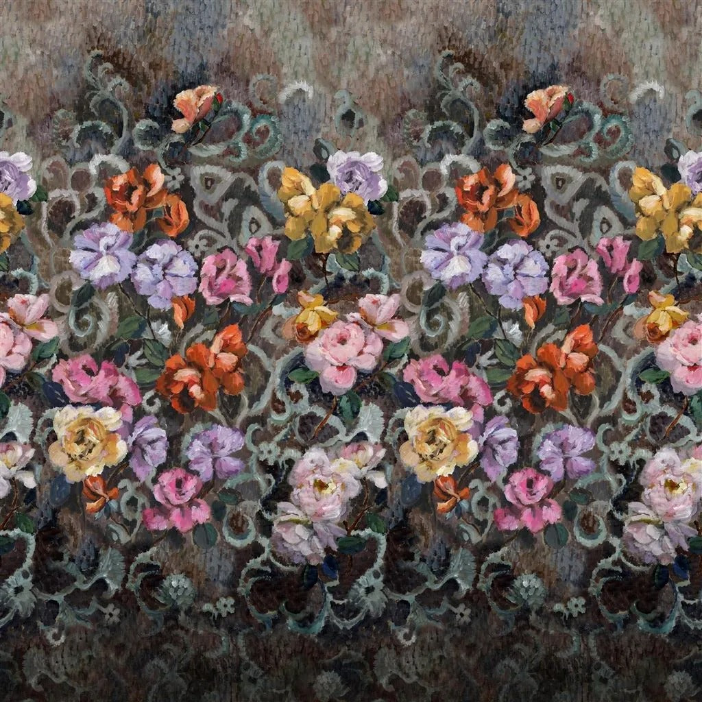 Tapestry Flower Damson Wallpaper