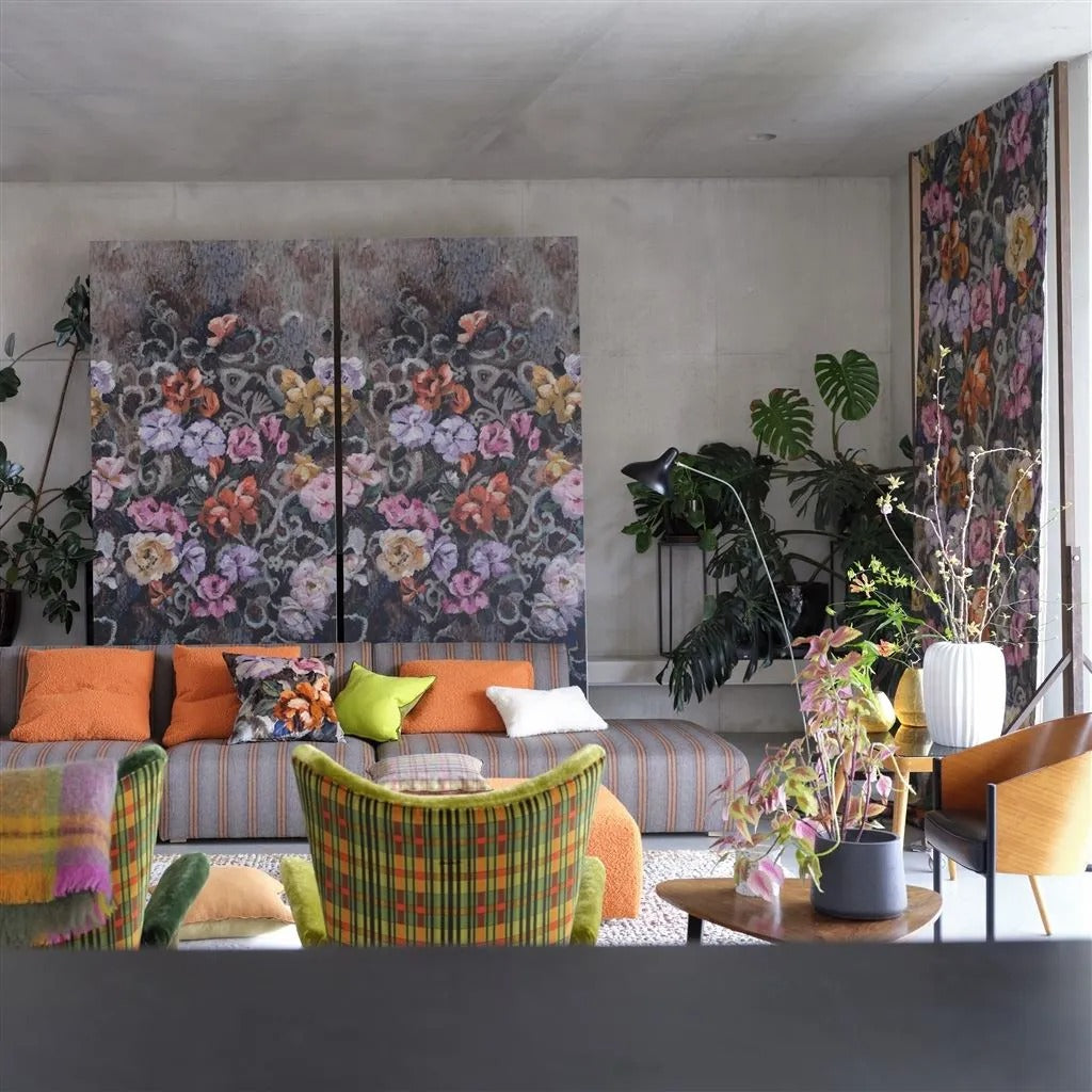 Tapestry Flower Damson Room Wallpaper