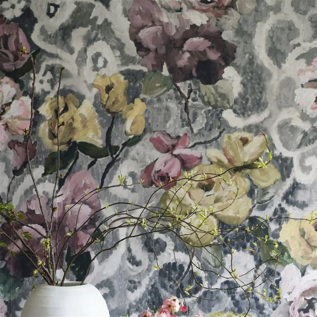 Tapestry Flower Platinum Room Wallpaper