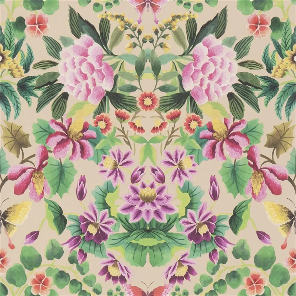Ikebana Damask Fuchsia Wallpaper