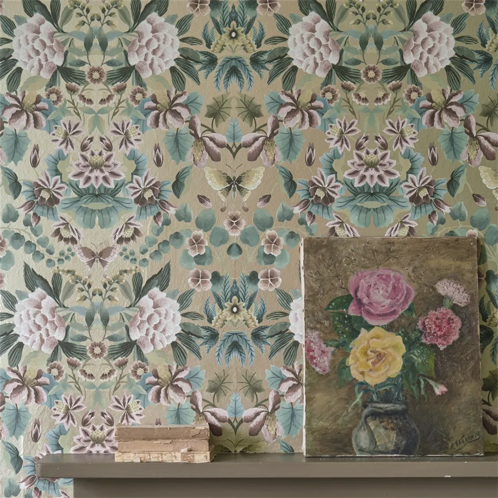 Ikebana Damask Gilver Room Wallpaper