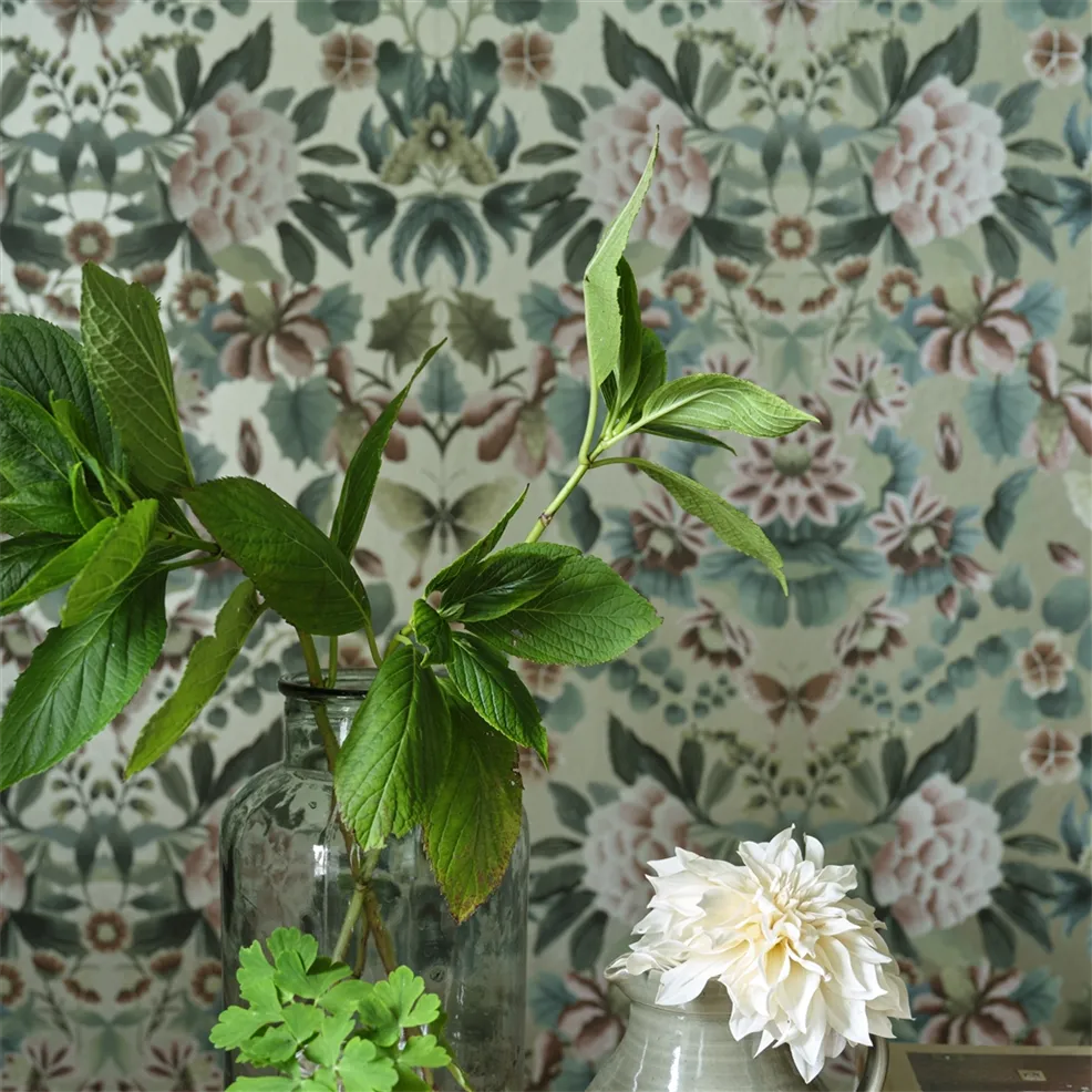 Ikebana Damask Gilver Room Wallpaper
