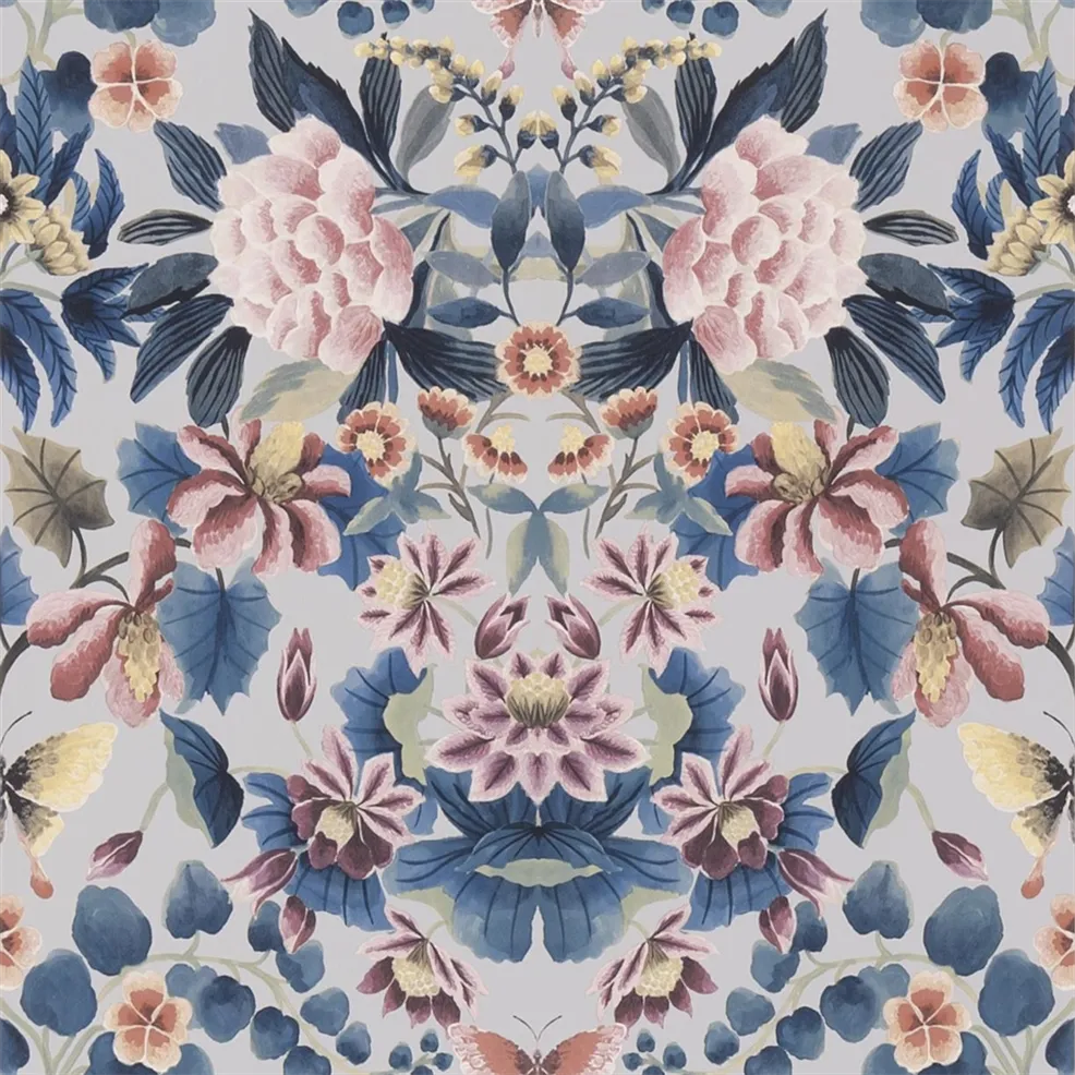 Ikebana Damask Slate Blue Wallpaper