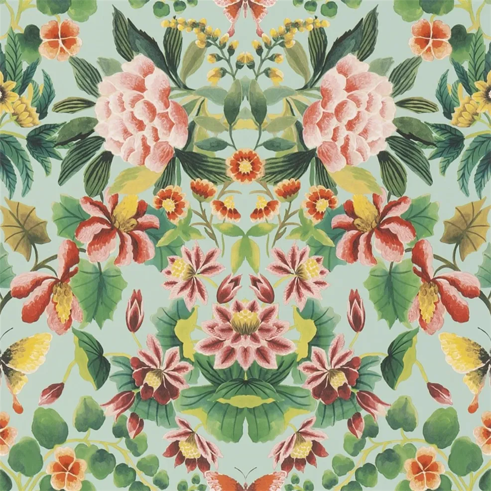 Ikebana Damask Aqua Wallpaper