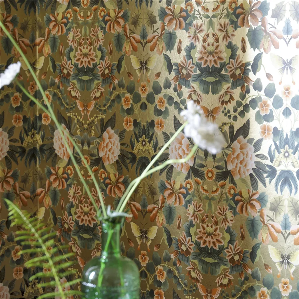 Ikebana Damask Gold Room Wallpaper