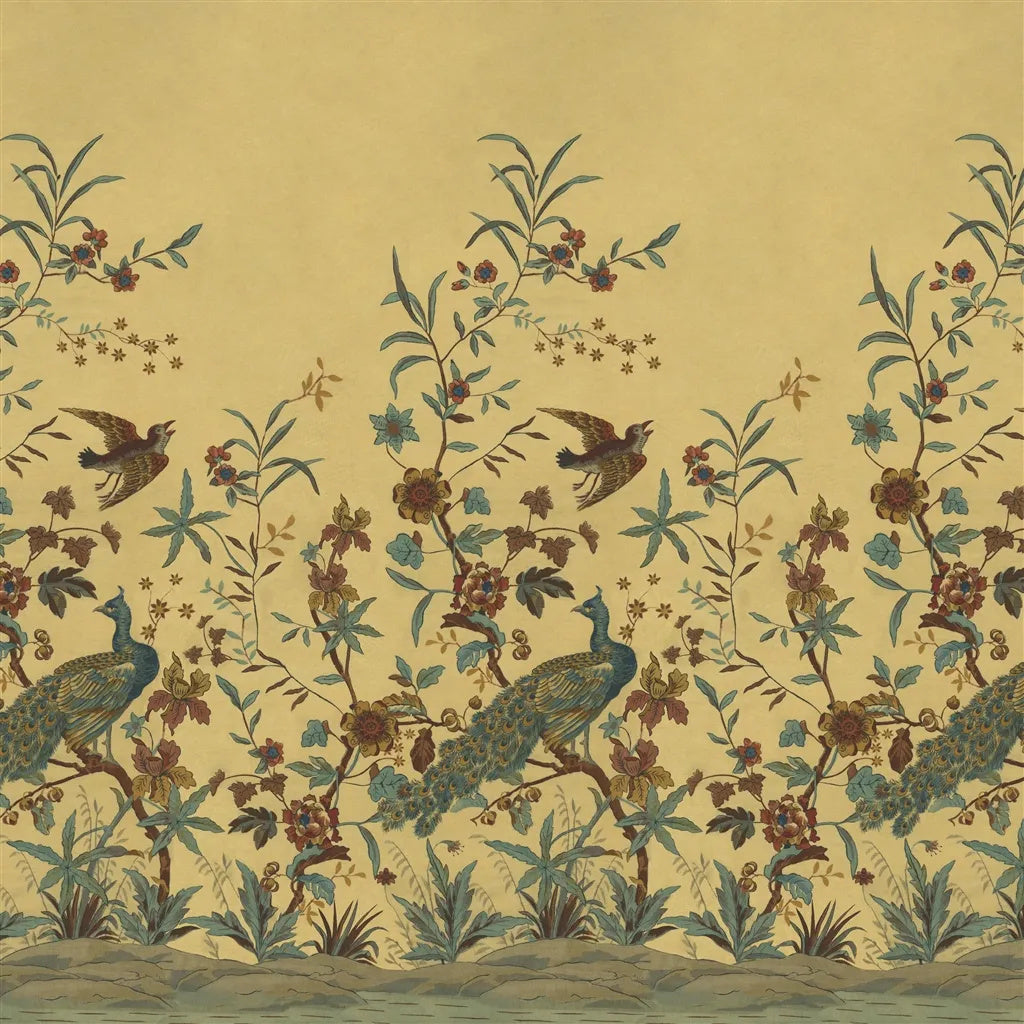 Peacock Toile Scene 1 Wallpaper