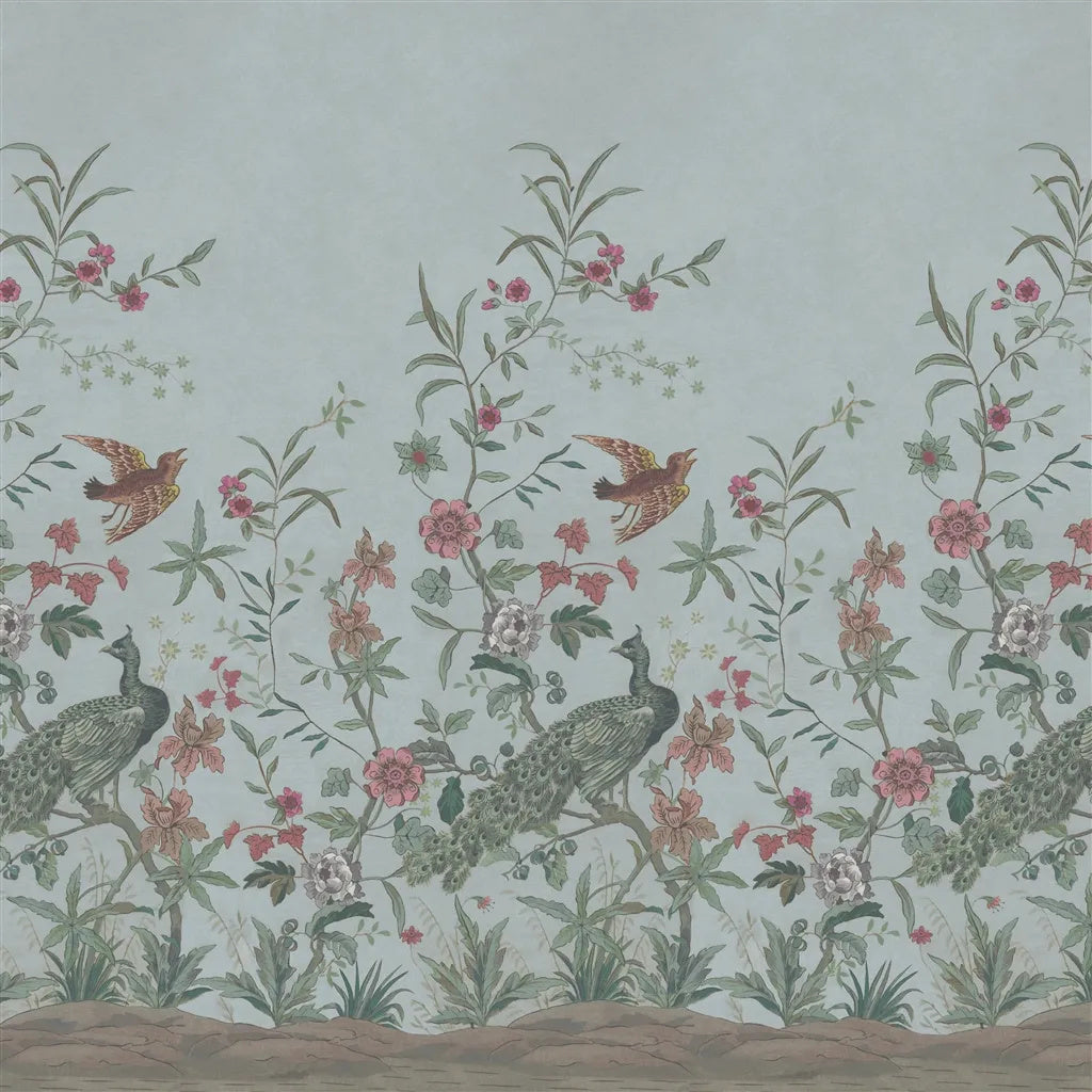 Peacock Toile Scene 1 Wallpaper