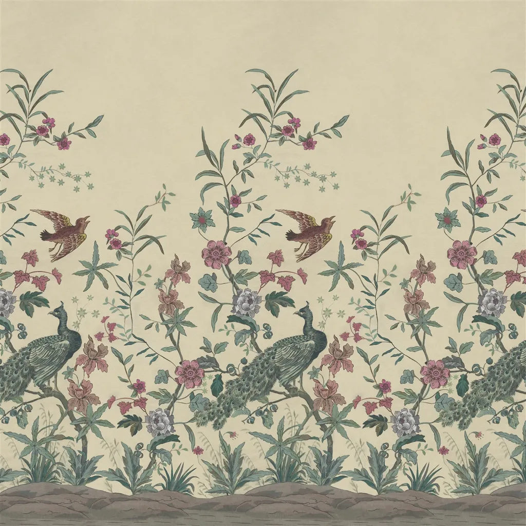 Peacock Toile Scene 1 Wallpaper