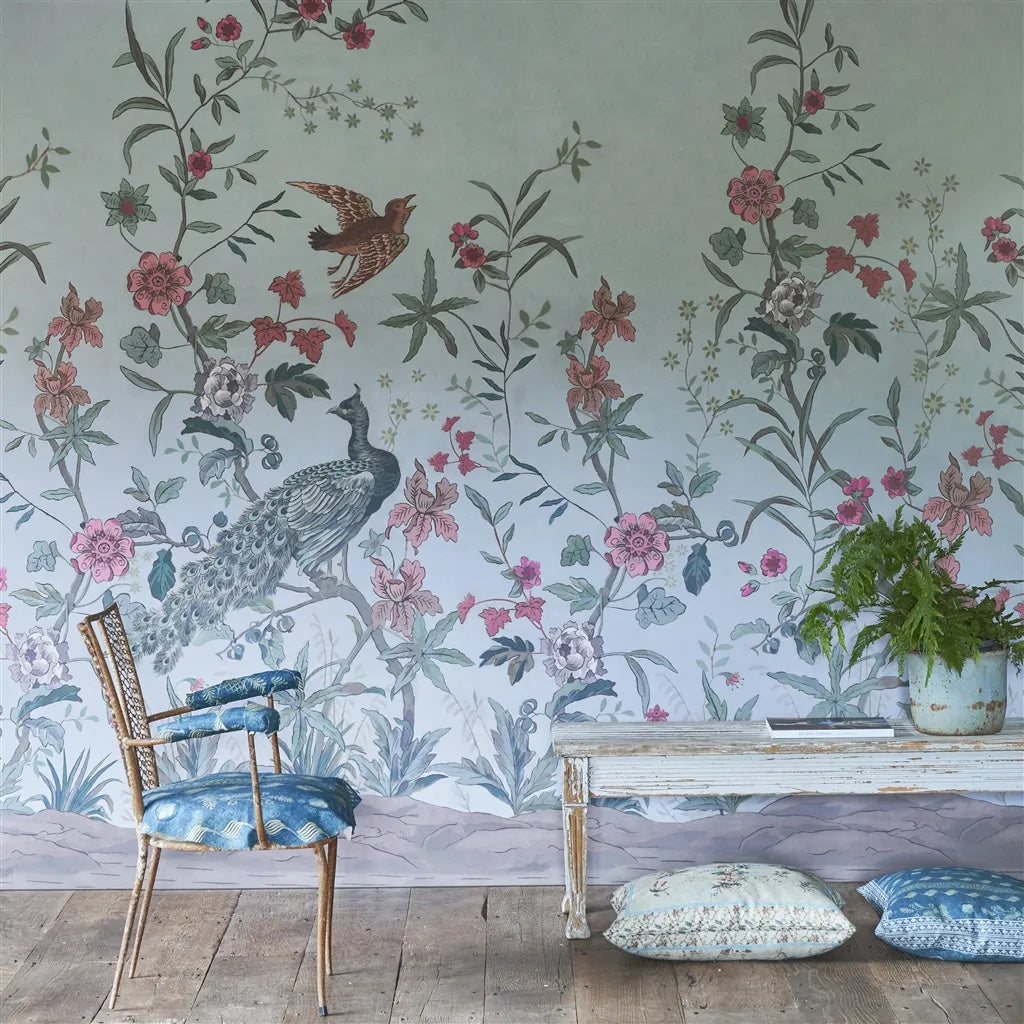 Peacock Toile Scene 2 Wallpaper