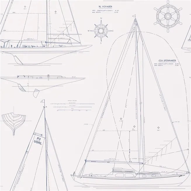 Boat Blueprint Dark Blue On White Wallpaper