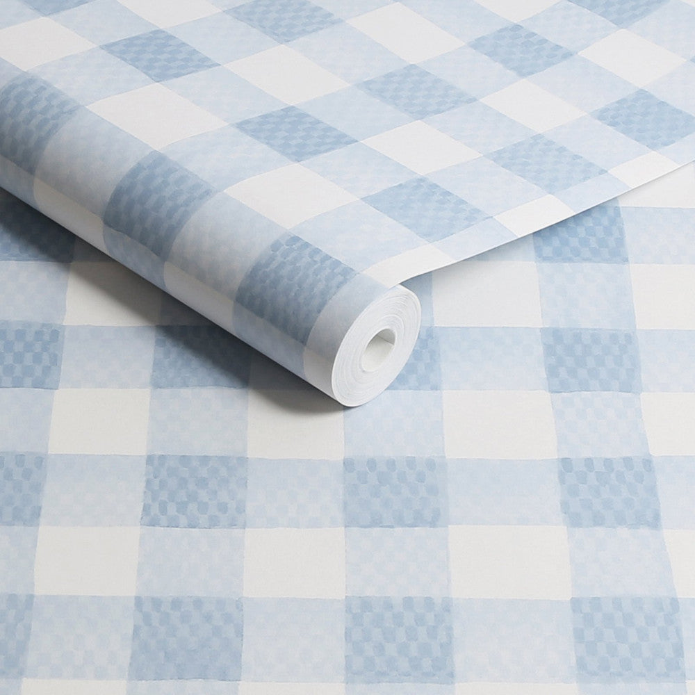 Painted Gingham Wallpaper - Blue - 125514 - Cath Kidston