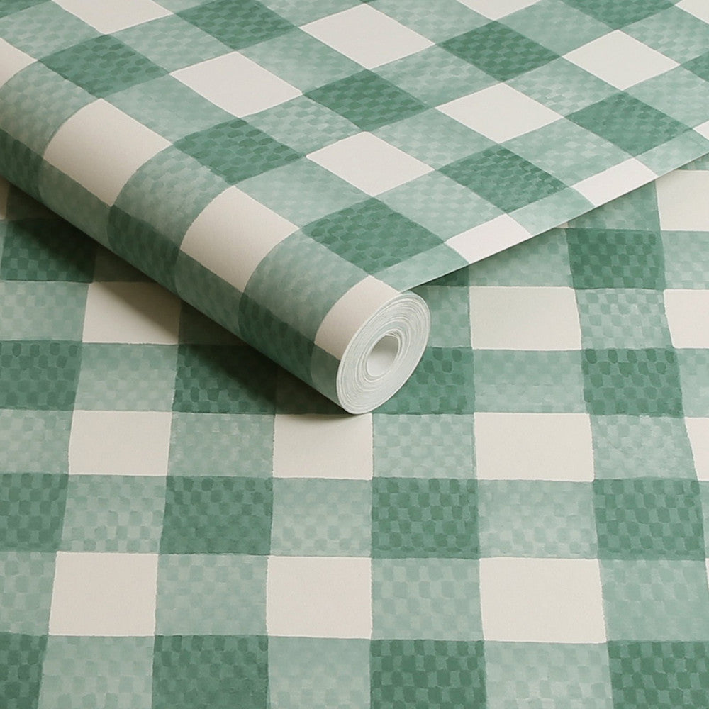 Painted Gingham Wallpaper - Green - 125516 - Cath Kidston