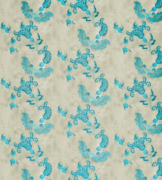 Paisley Wallpaper - Turquoise on Old Grey - BG0800-202 - Barneby Gates