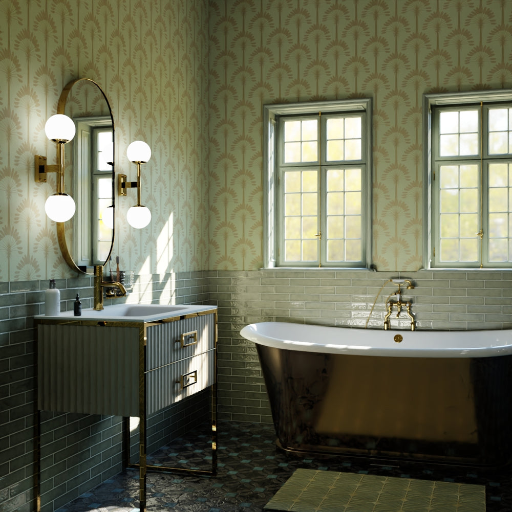 Palmette Wallpaper - Olive & Gold - Lucie Annabel