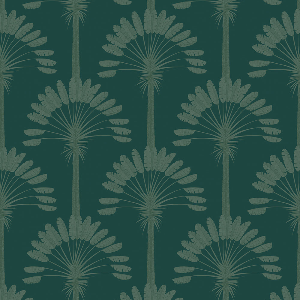 Palmette Wallpaper - Rustic Green on Teal - Lucie Annabel