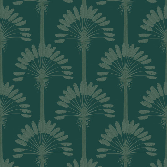 Palmette Wallpaper - Rustic Green on Teal - Lucie Annabel