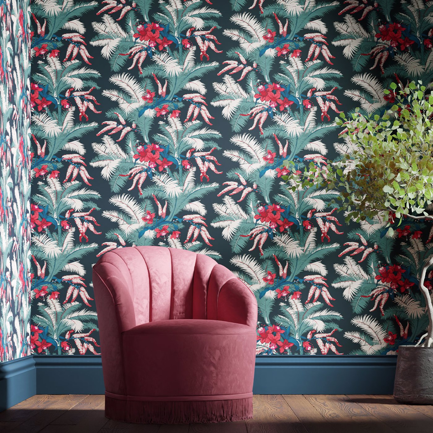 Palmetto Wallpaper - Black Cherry - 510033 - Morris & Co