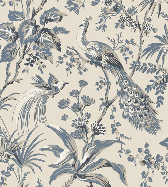 Peacock Toile Wallpaper - Slate and Black - AT57833 - Anna French