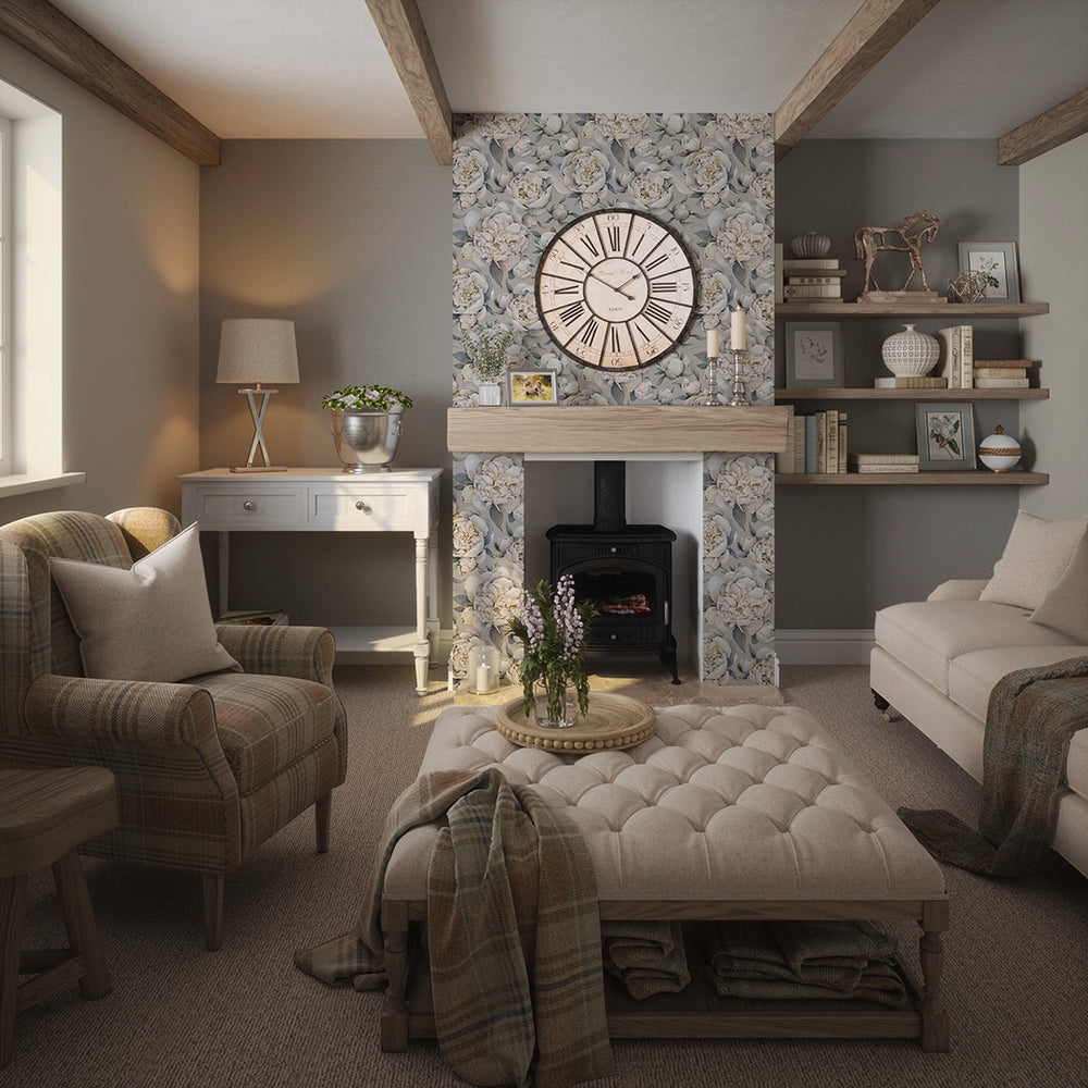 Petite Peonies Wallpaper - Vintage Grey - Lucie Annabel