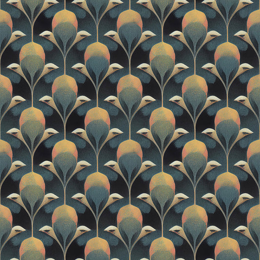 Plume de Paon Wallpaper - Rustic Green, Ochre & Teal - Lucie Annabel