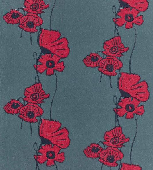 Poppy Fields Wallpaper - Red on Gunmetal - BG1500202 - Barneby Gates