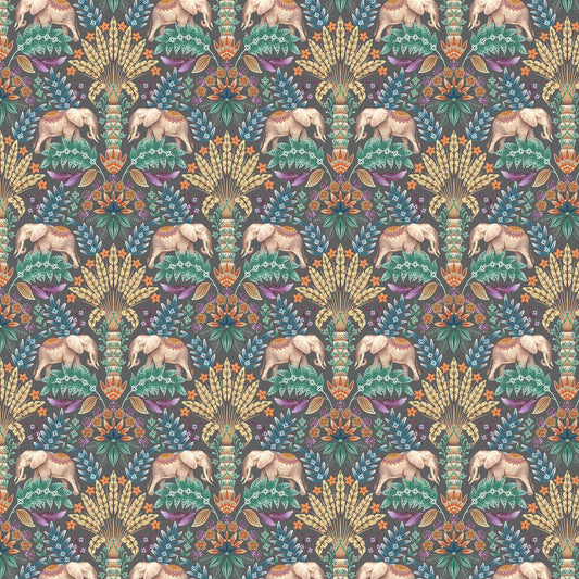 Exotic Elephant Wallpaper - Charcoal - The Graduate Collection