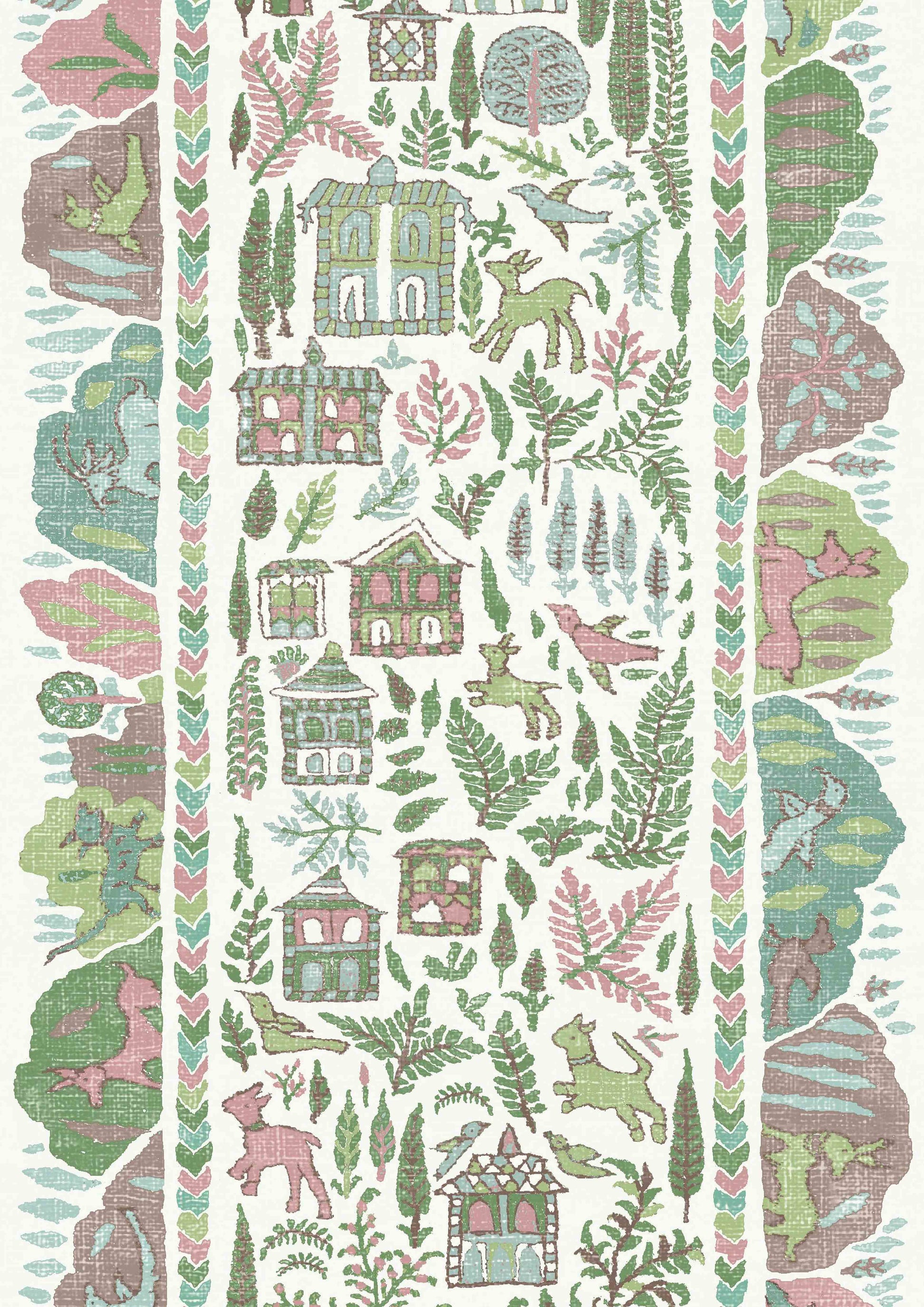 Ravi Ribbon Wallpaper - Pistachio Rose - Lewis & Wood