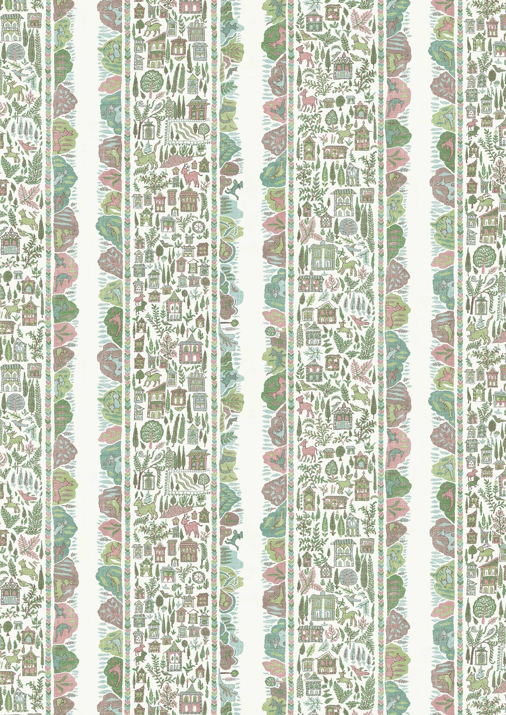 Ravi Ribbon Wallpaper - Pistachio Rose - Lewis & Wood