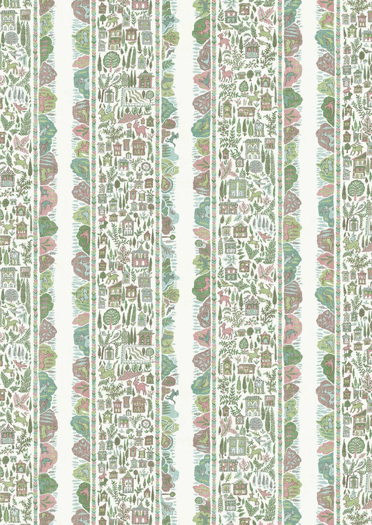 Ravi Ribbon Wallpaper - Pistachio Rose - Lewis & Wood
