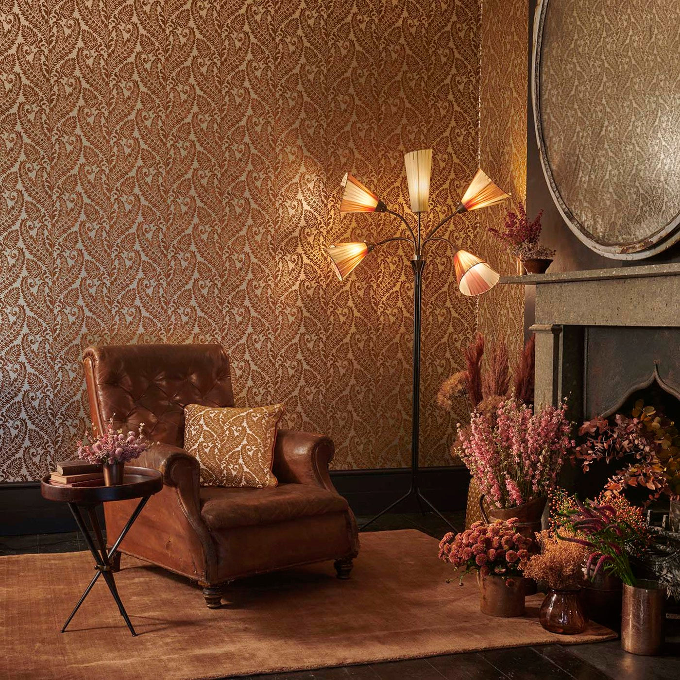 Regale Wallpaper - Russet/Gilver - Clarke & Clarke