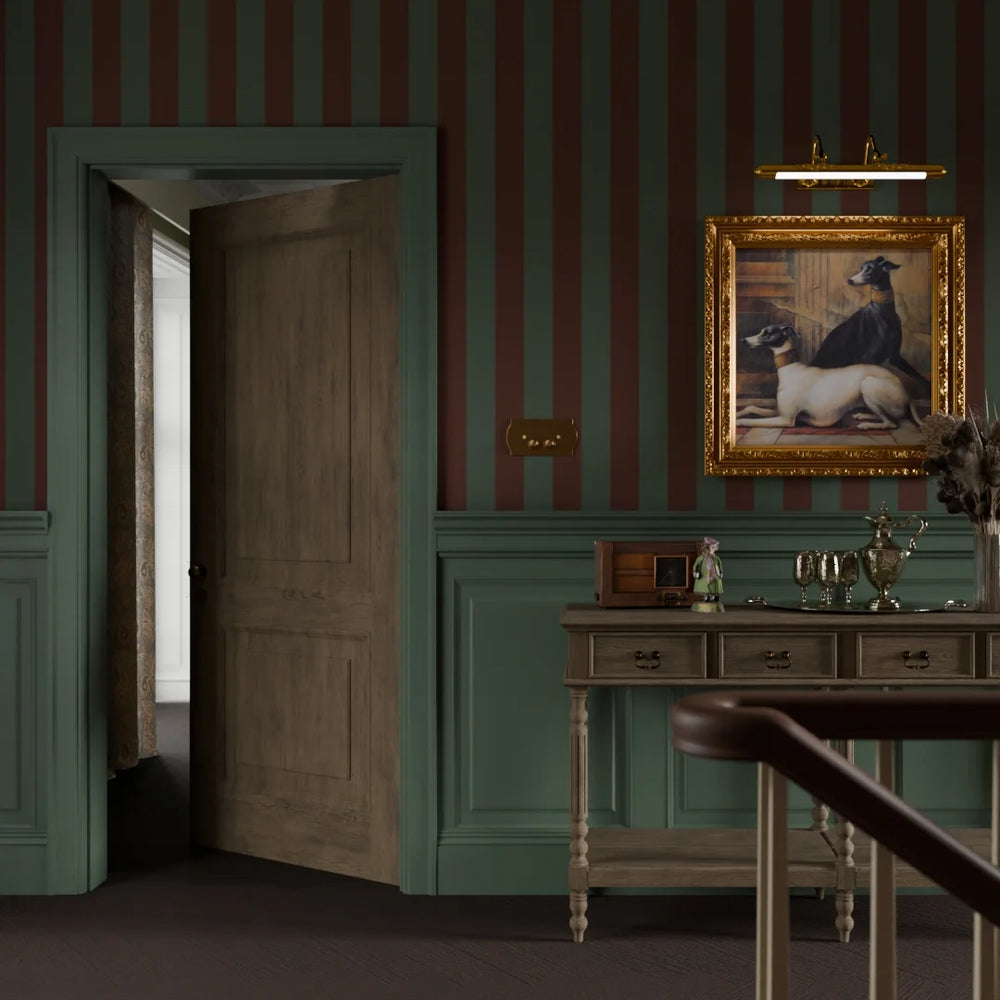 Regent Stripe Wallpaper - Garnet & Pine Green - Lucie Annabel
