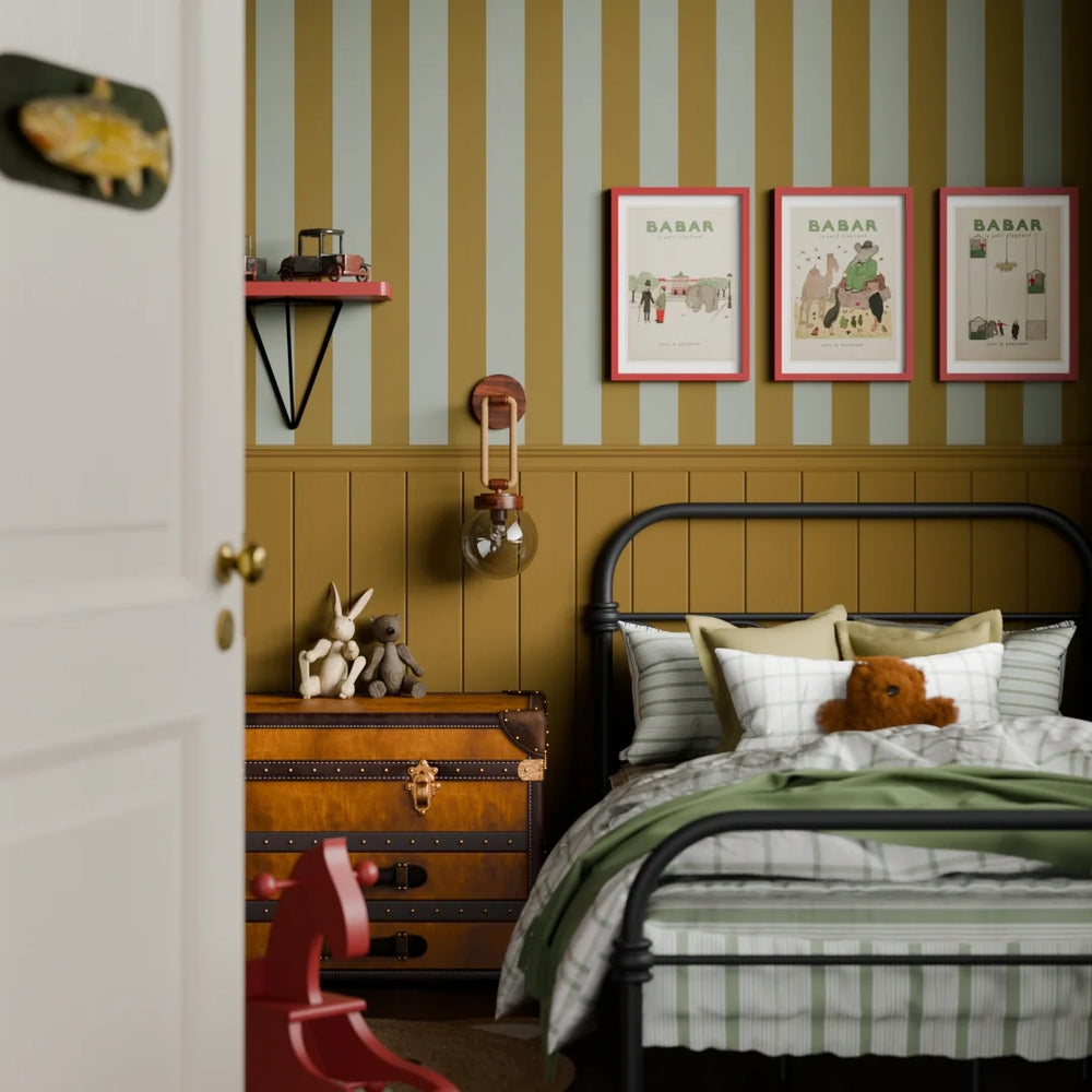 Regent Stripe Wallpaper - Mustard & Warm Grey - Lucie Annabel