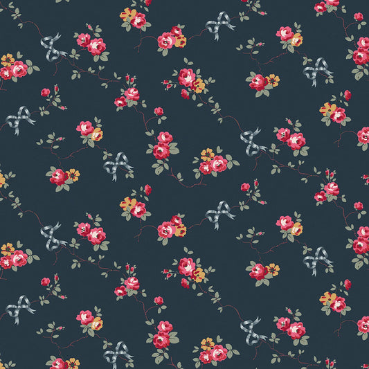 Rose & Bows Wallpaper - Navy - 125512 - Cath Kidston