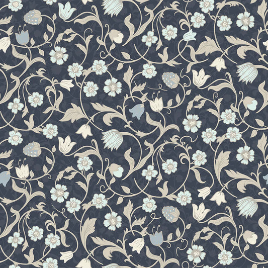 Rosehill Cottage Wallpaper - Duck Egg & Vintage Cream on Classic Navy - Lucie Annabel