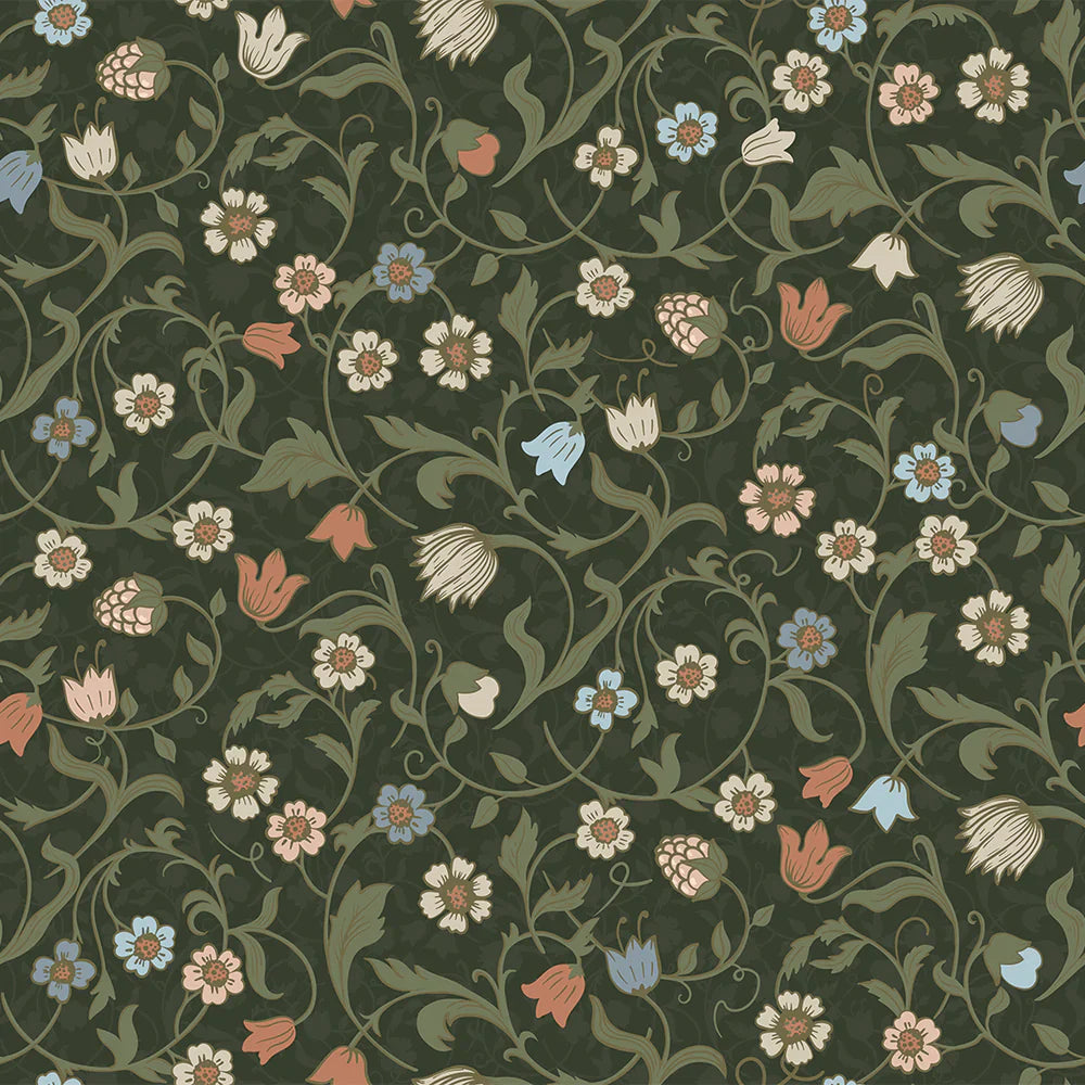 Rosehill Cottage Wallpaper - Peach & Soft Blue on Juniper - Lucie Annabel