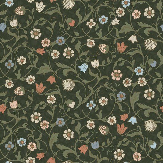 Rosehill Cottage Wallpaper - Peach & Soft Blue on Juniper - Lucie Annabel