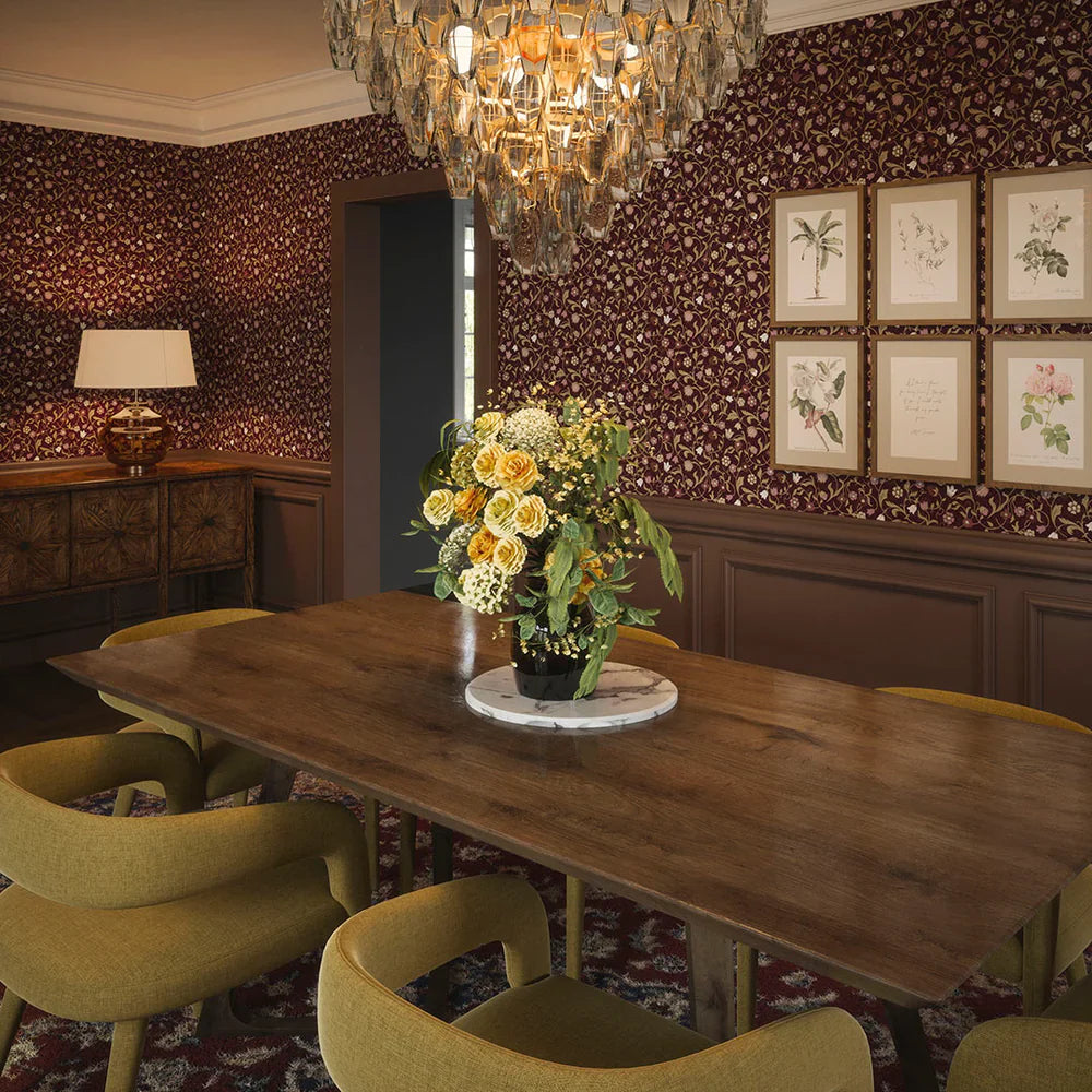 Rosehill Cottage Wallpaper - Soft Pink & Gold on Fig - Lucie Annabel